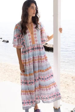 Oliphant Flirty V-Neck Maxi- Casablanca Multi