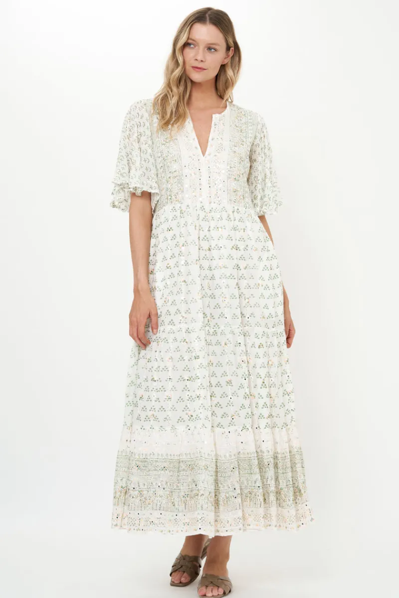 Oliphant Flirty V-Neck Maxi- Juniper Olive