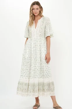 Oliphant Flirty V-Neck Maxi- Juniper Olive