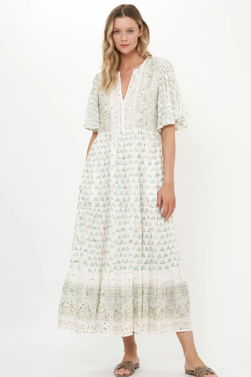 Oliphant Flirty V-Neck Maxi- Juniper Olive