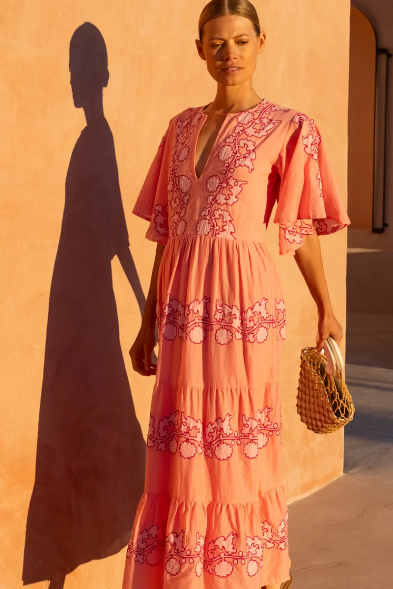 Oliphant Flirty V-Neck Maxi- Tangier Pink
