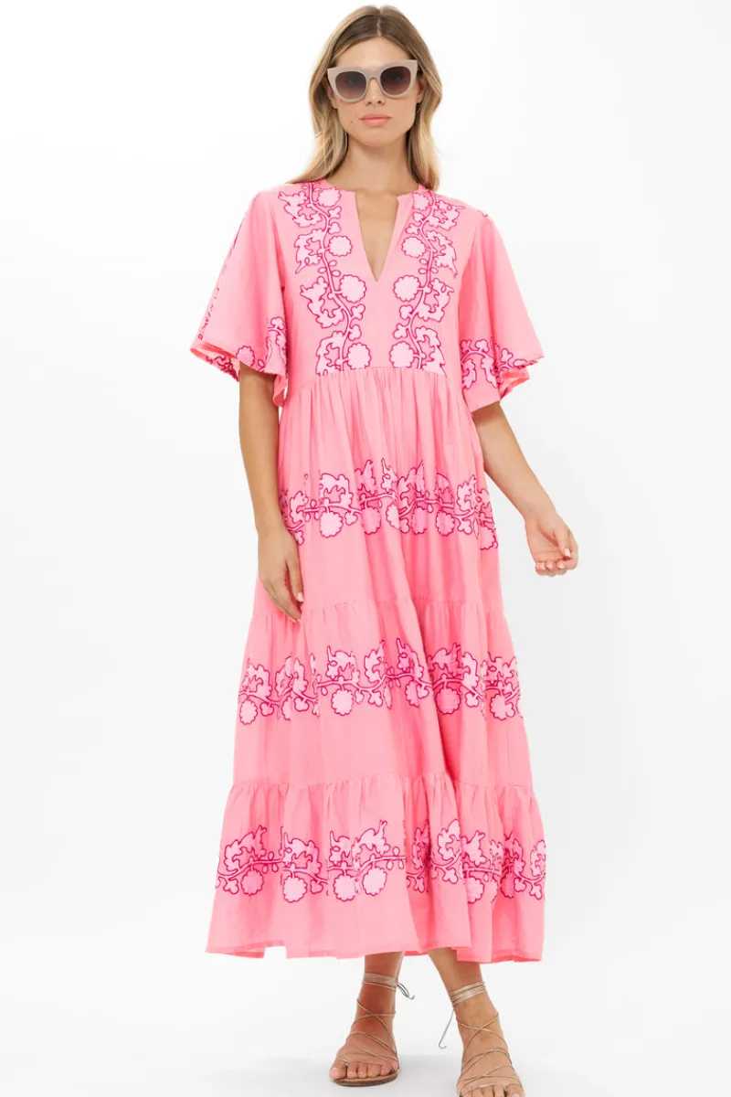 Oliphant Flirty V-Neck Maxi- Tangier Pink