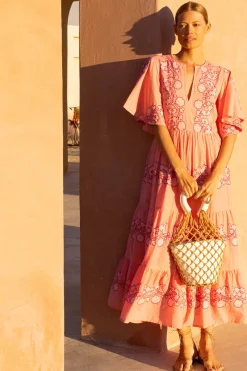 Oliphant Flirty V-Neck Maxi- Tangier Pink