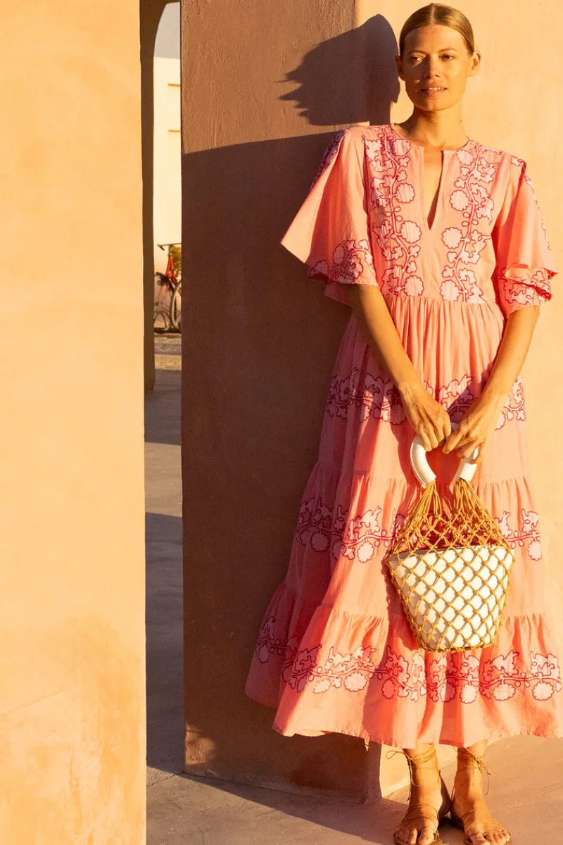 Oliphant Flirty V-Neck Maxi- Tangier Pink