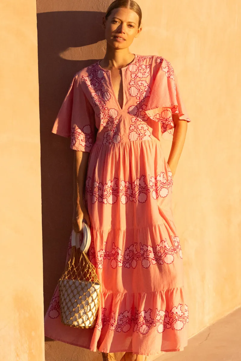 Oliphant Flirty V-Neck Maxi- Tangier Pink