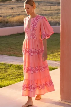 Oliphant Flirty V-Neck Maxi- Tangier Pink