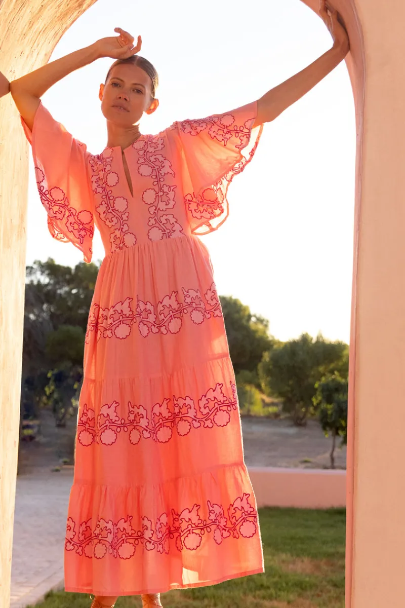 Oliphant Flirty V-Neck Maxi- Tangier Pink