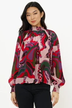 Oliphant High Neck Blouse- Arabia Crimson