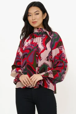 Oliphant High Neck Blouse- Arabia Crimson