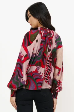 Oliphant High Neck Blouse- Arabia Crimson