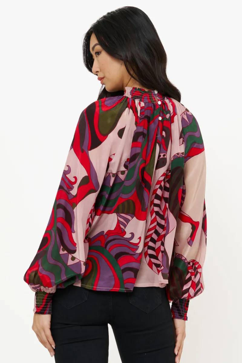 Oliphant High Neck Blouse- Arabia Crimson