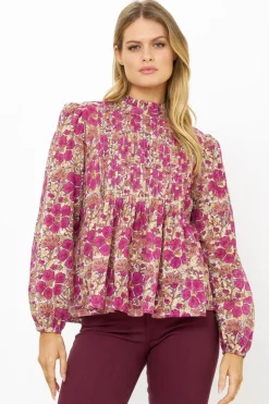 Oliphant Long Sleeve Pintuck Blouse- Matera Pink