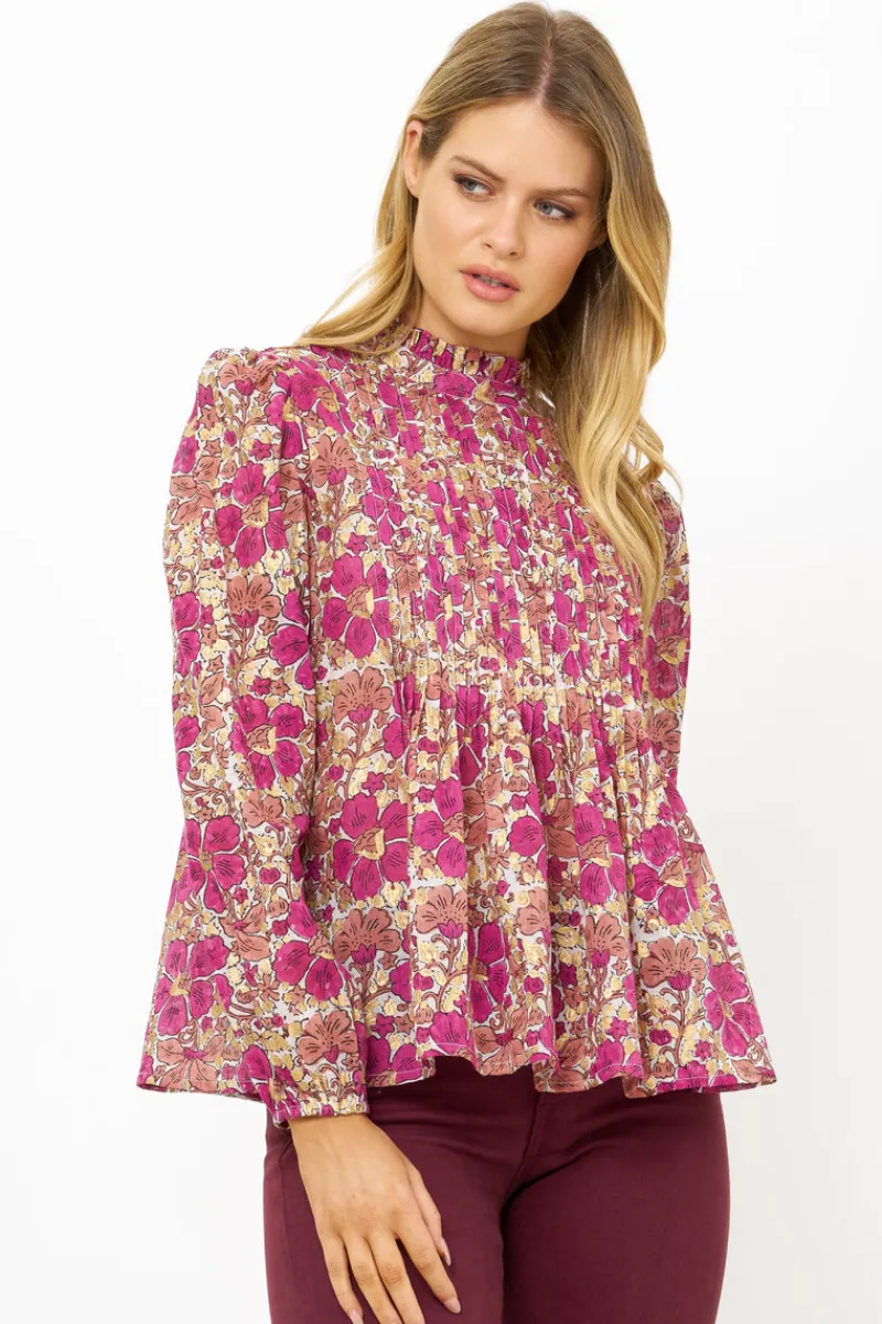Oliphant Long Sleeve Pintuck Blouse- Matera Pink