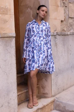 Oliphant Long Sleeve Shirt Dress Mini- Toscana Blue