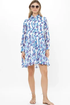Oliphant Long Sleeve Shirt Dress Mini- Toscana Blue