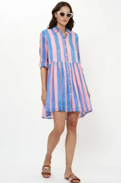 Oliphant Long Sleeve Shirt Dress Mini- Cabana Pink