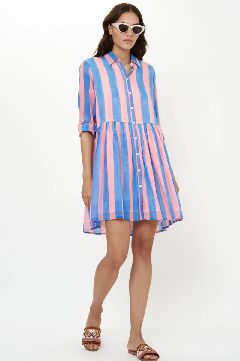Oliphant Long Sleeve Shirt Dress Mini- Cabana Pink