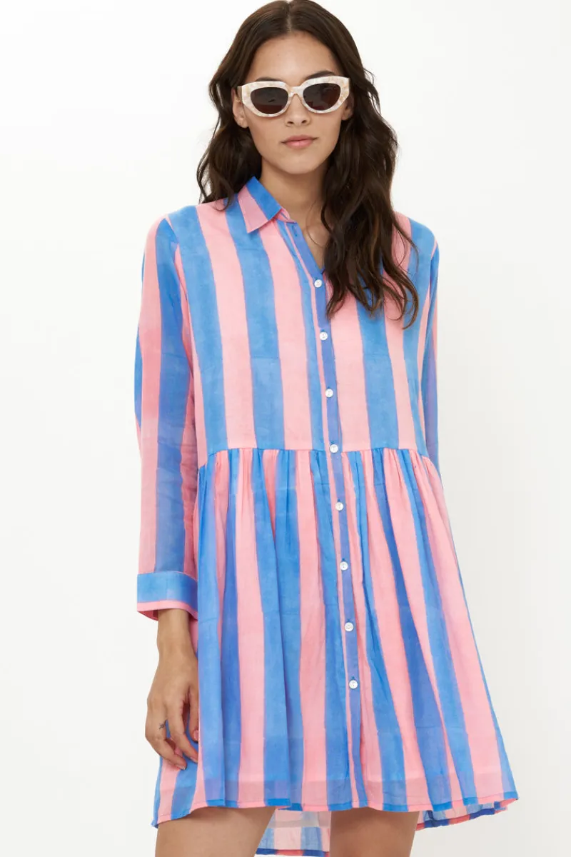 Oliphant Long Sleeve Shirt Dress Mini- Cabana Pink
