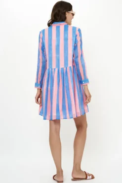 Oliphant Long Sleeve Shirt Dress Mini- Cabana Pink