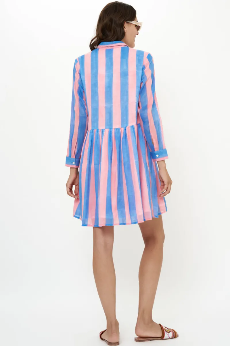 Oliphant Long Sleeve Shirt Dress Mini- Cabana Pink
