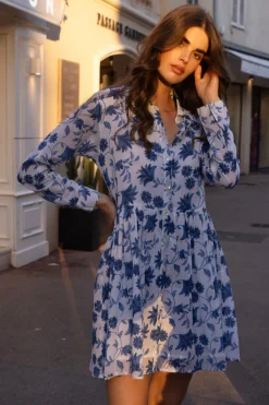 Oliphant Long Sleeve Shirt Dress Mini- Marion Blue