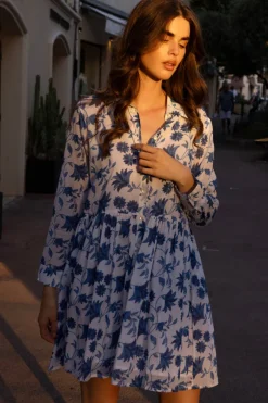 Oliphant Long Sleeve Shirt Dress Mini- Marion Blue