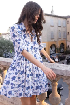 Oliphant Long Sleeve Shirt Dress Mini- Marion Blue