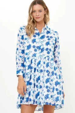 Oliphant Long Sleeve Shirt Dress Mini- Marion Blue
