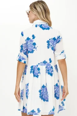 Oliphant Long Sleeve Shirt Dress Mini- Portofino Blue