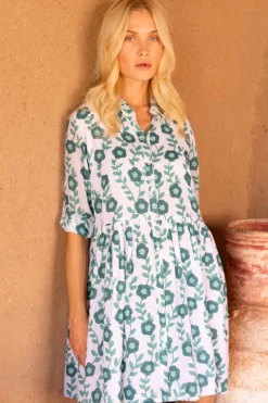 Oliphant Long Sleeve Shirt Dress Mini- Toscana Green