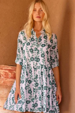 Oliphant Long Sleeve Shirt Dress Mini- Toscana Green