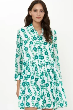 Oliphant Long Sleeve Shirt Dress Mini- Toscana Green