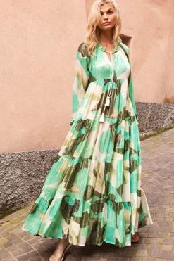 Oliphant Long Sleeve Tassel Maxi- Ginkgo Green
