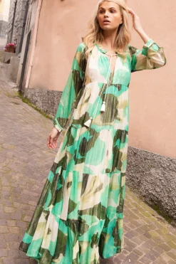 Oliphant Long Sleeve Tassel Maxi- Ginkgo Green