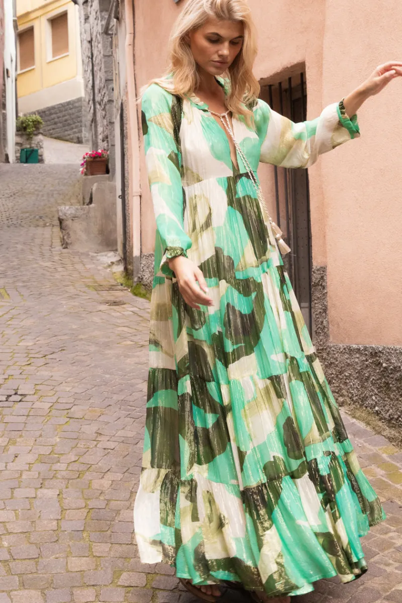 Oliphant Long Sleeve Tassel Maxi- Ginkgo Green