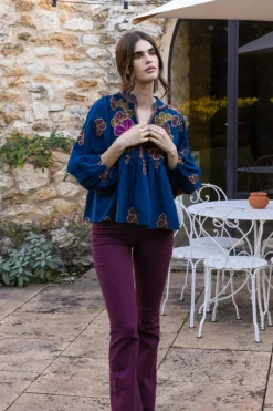 Oliphant Mandarin Balloon Top- Almay Blue