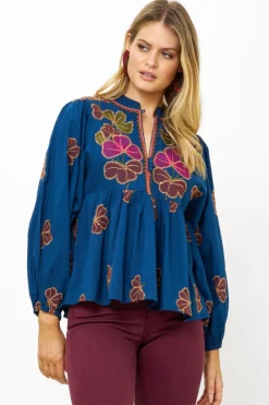 Oliphant Mandarin Balloon Top- Almay Blue