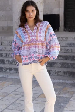 Oliphant Mandarin Balloon Top- Casablanca Multi