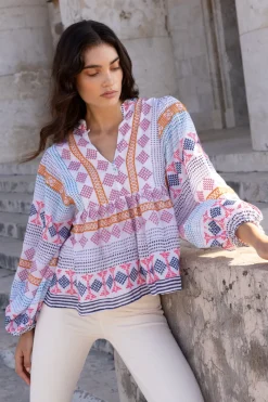 Oliphant Mandarin Balloon Top- Casablanca Multi