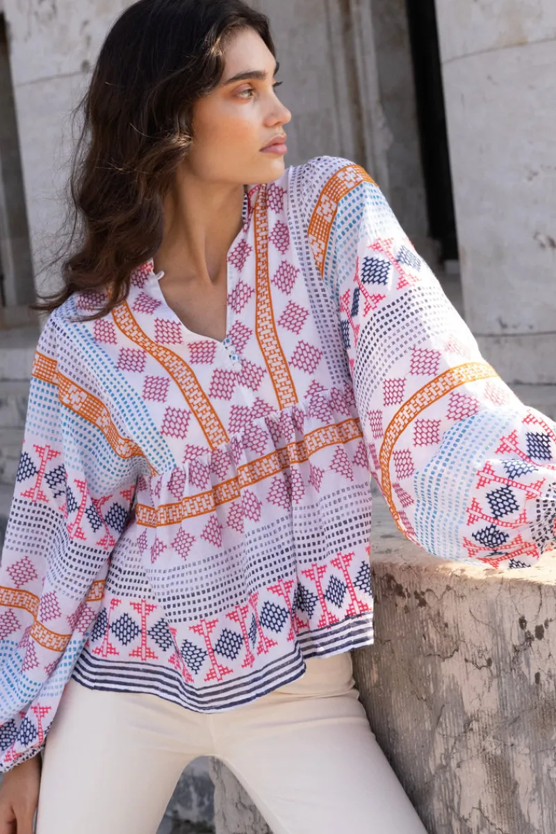 Oliphant Mandarin Balloon Top- Casablanca Multi