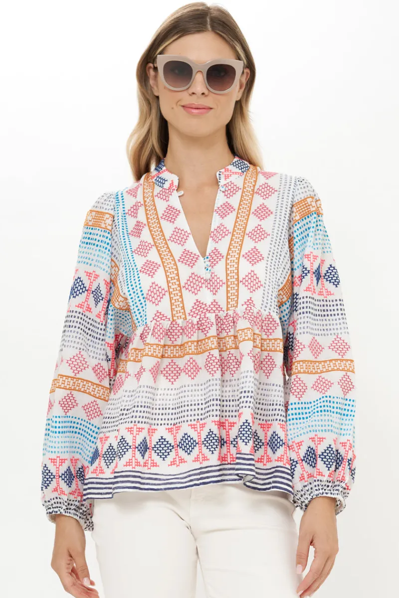 Oliphant Mandarin Balloon Top- Casablanca Multi