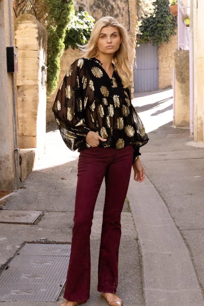 Oliphant Mandarin Balloon Top- Peony Black
