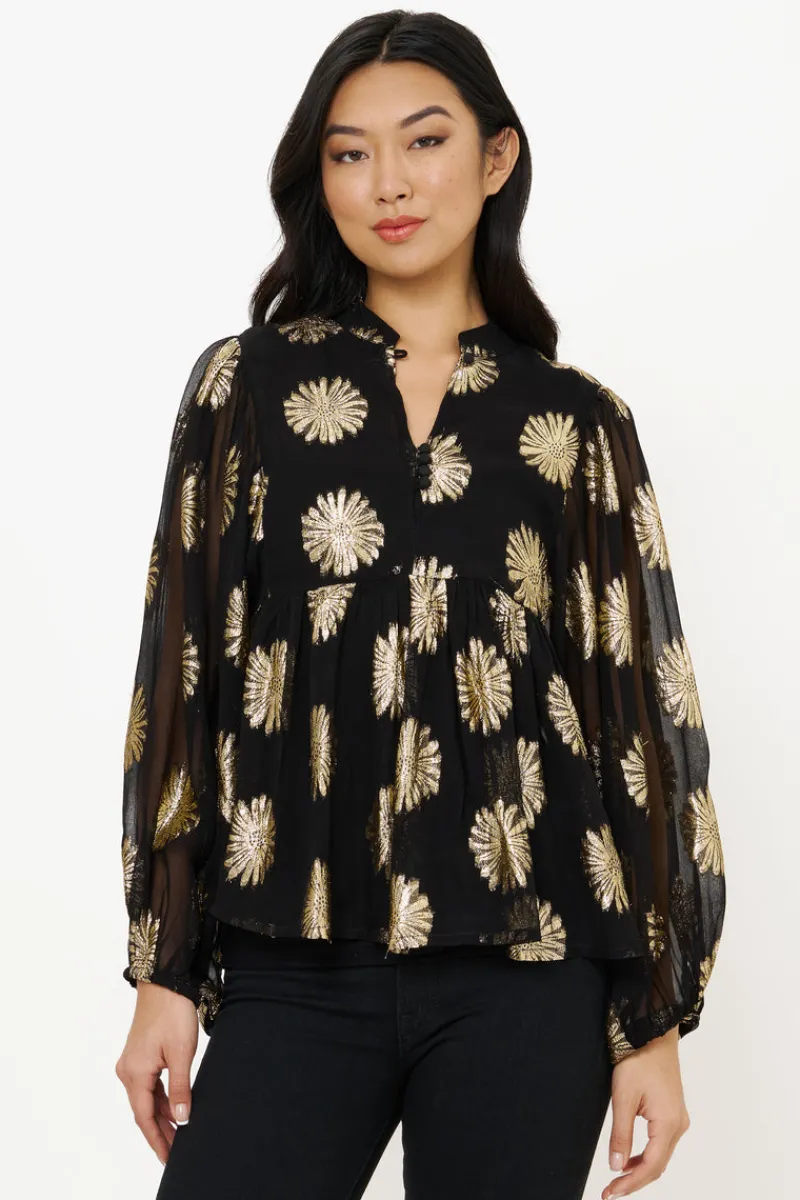 Oliphant Mandarin Balloon Top- Peony Black