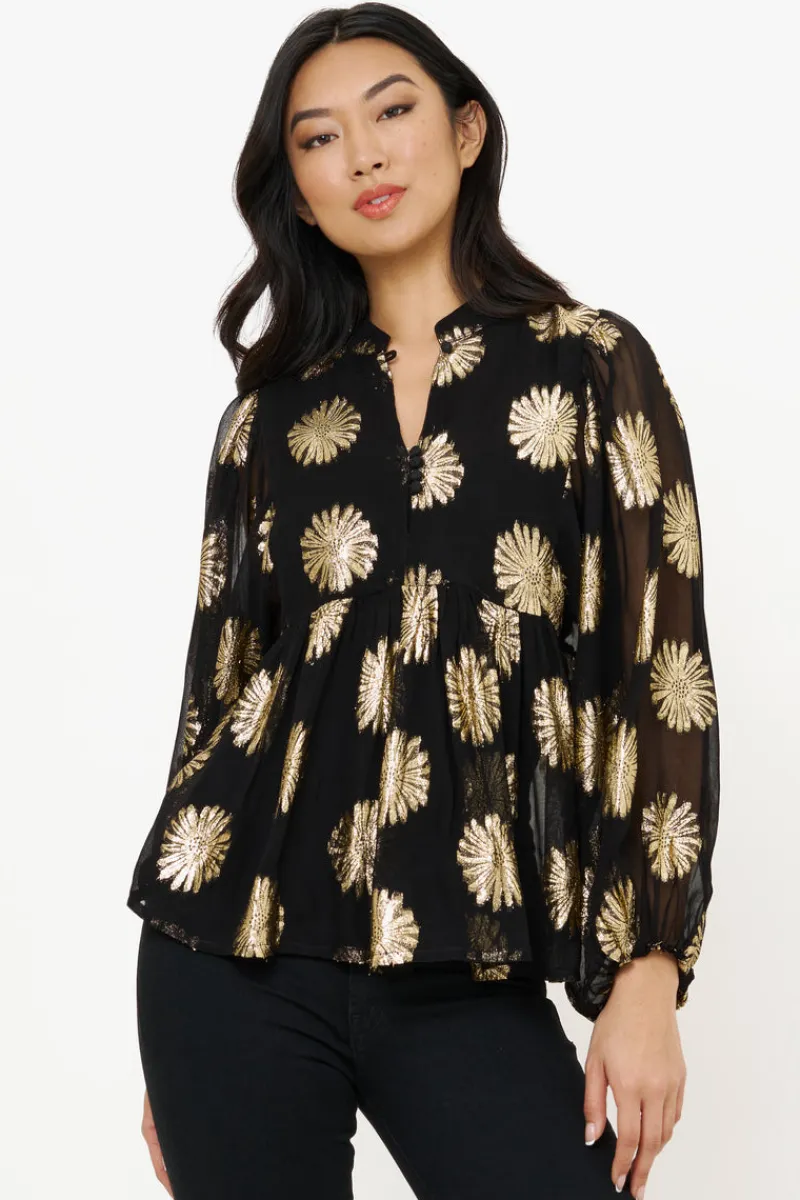 Oliphant Mandarin Balloon Top- Peony Black