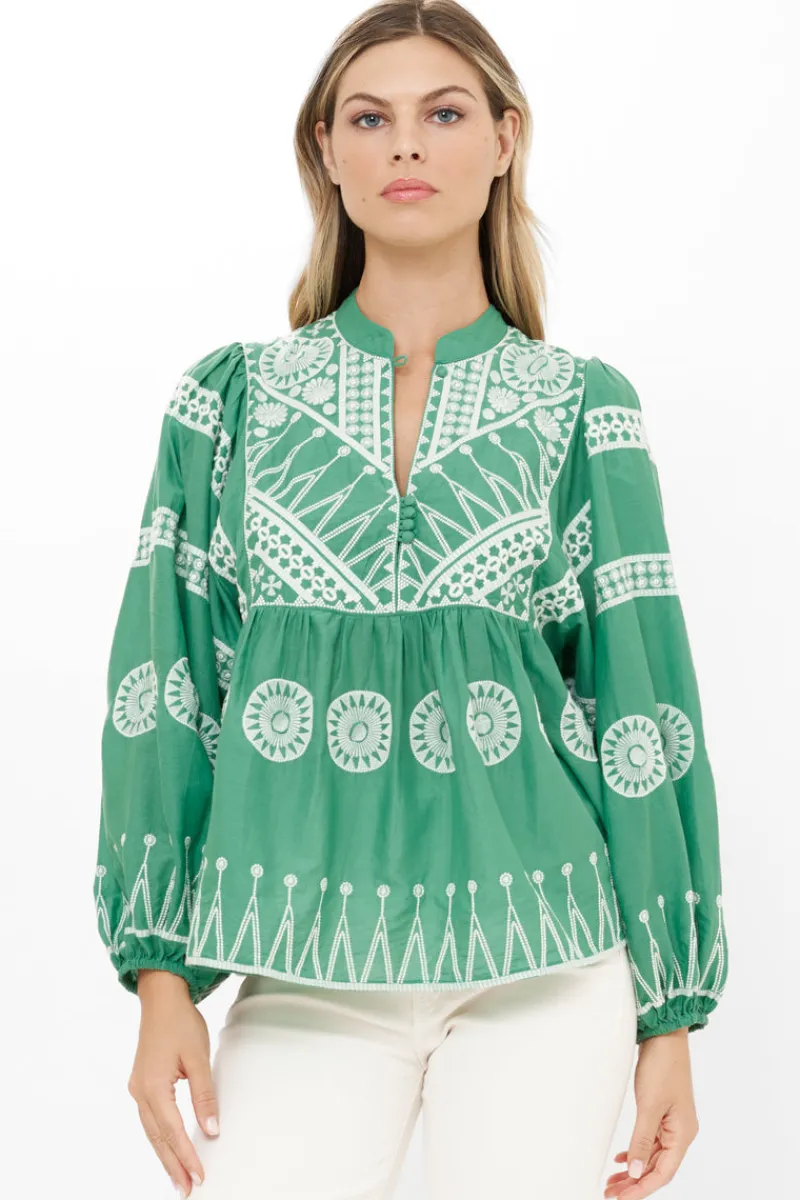 Oliphant Mandarin Balloon Top- Soleil Sage