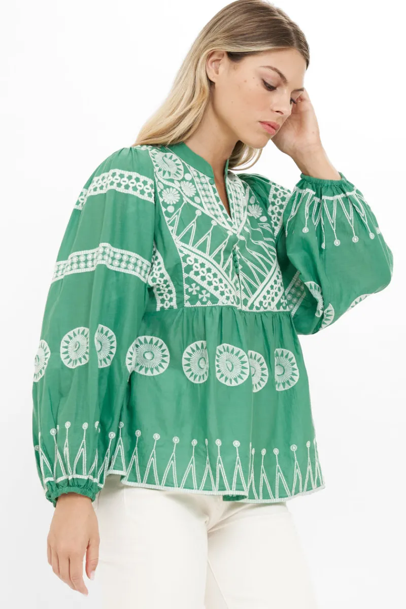 Oliphant Mandarin Balloon Top- Soleil Sage