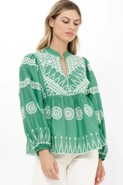 Oliphant Mandarin Balloon Top- Soleil Sage