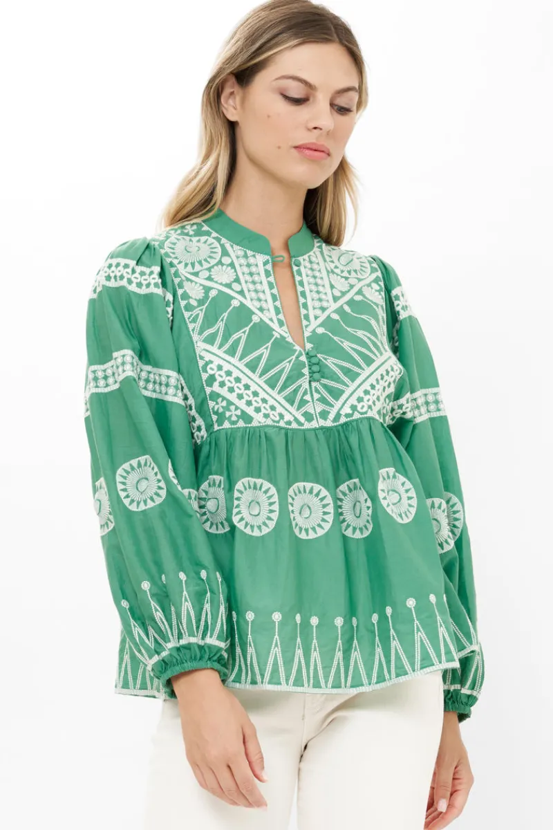 Oliphant Mandarin Balloon Top- Soleil Sage