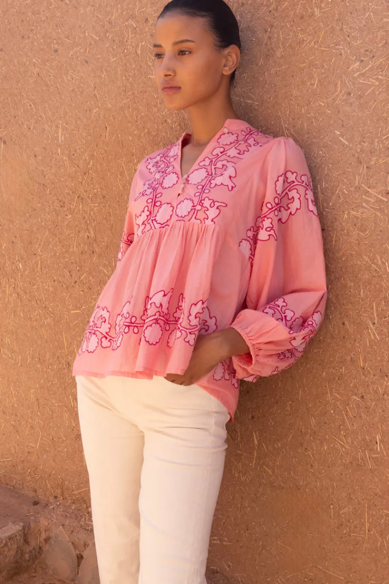 Oliphant Mandarin Balloon Top- Tangier Pink