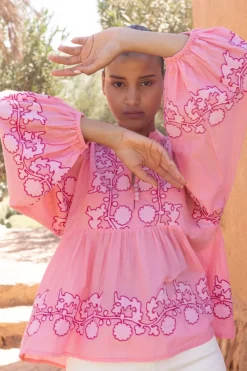 Oliphant Mandarin Balloon Top- Tangier Pink